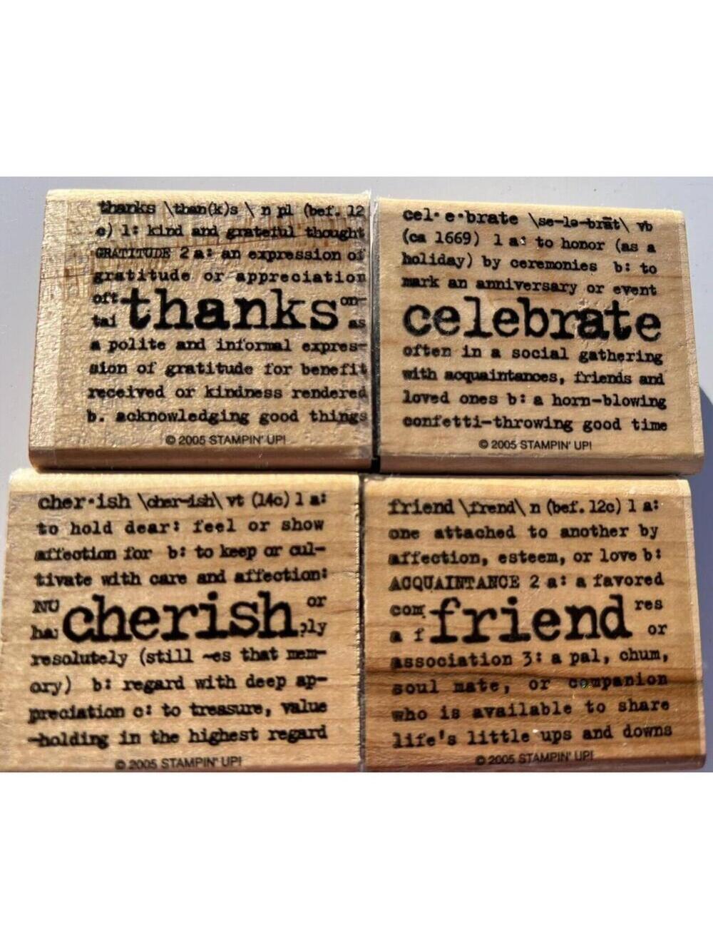 CRAFT STAMPS Retired Lot Of 4 Dif. Phrases: Celebrate, Cherish, Friend, Thanks.